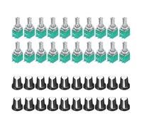 sourcing map 20 Set B10K Ohm Potentiometers with Switch, 5 Pin Variable Resistors Single Linear Turn Rotary Potentiometer Kit with Knob Cap for Amplifier Volume Control, RV097NS, Black/White