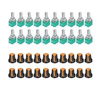 sourcing map 20 Set B50K Ohm Potentiometer with Switch, 5 Pin Variable Resistors Single Linear Turn Rotary Potentiometer Kit with Knob Cap for Amplifier Volume Control, RV097NS, Black/Orange