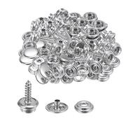 sourcing map 20 Set Canvas Snaps Kit Marine Grade 15mm Snaps Stainless Steel 15mm Screw Snap Fasteners Kit Snaps Buttons for Boat Cover Carpet Repairing, Silver Tone