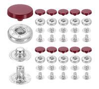 sourcing map 20 Set Snap Fasteners, 12mm #633 Zinc Alloy Press Studs Buttons Popper Stud Cap for Clothing Jeans Jackets Leather Sewing Repairing, Dark Red
