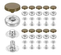 sourcing map 20 Set Snap Fasteners, 12mm #633 Zinc Alloy Press Studs Buttons Popper Stud Cap for Clothing Jeans Jackets Leather Sewing Repairing, Light Brown