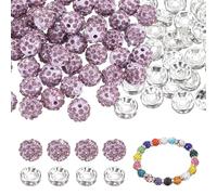 sourcing map 200 Pcs 10mm Rhinestone & Spacer Beads for Jewelry Making, Sparkle Disco Ball Design Crystal Clay Assorted Gems Bulk for Pens Bracelet Necklace Earring DIY Crafting, Light Purple