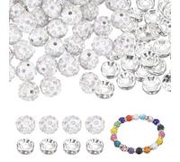 sourcing map 200 Pcs 10mm Rhinestone & Spacer Beads for Jewelry Making, Sparkle Disco Ball Design Crystal Clay Assorted Gems Bulk for Pens Bracelet Necklace Earring DIY Crafting, White AB Color