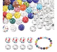 sourcing map 200 Pcs 10mm Rhinestone & Spacer Beads for Jewelry Making, Sparkle Disco Ball Design Crystal Clay Assorted Gems Bulk for Pens Bracelet Necklace Earring DIY Crafting, Mixed Color