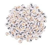 sourcing map 200 Pcs 4x7mm Acrylic Letter Beads, Round White Alphabet Beads Letter S, Alphabet Spacer Beads for Jewelry Making Bracelets Necklaces