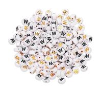sourcing map 200 Pcs 4x7mm Acrylic Letter Beads, Round White Alphabet Letter W Spacer Beads for Jewelry Making Bracelets Necklaces