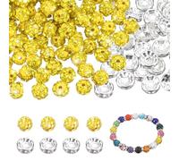 sourcing map 200 Pcs 6mm Rhinestone & Spacer Beads for Jewelry Making, Sparkle Disco Ball Design Crystal Clay Assorted Gems Bulk for Pens Bracelet Necklace Earring DIY Crafting, Lemon Yellow