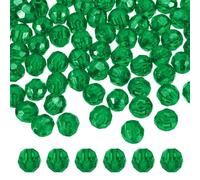 sourcing map 200 Pcs Acrylic Round Faceted Beads 10mm Loose Crystal Spacer Bead for Bracelets Necklace Keychains DIY Crafts Jewelry Making, Dark Green
