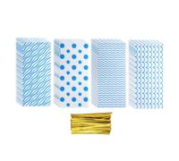 sourcing map 200 Pcs Cellophanes Treat Bags, 10.8"x 4.9" Clear Flat Cellophanes Bags Plastic Candy Gift Goodie Bags with Twist Ties for Cookie Snack Packing Party, Blue