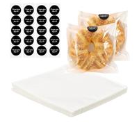sourcing map 200 Pcs Clear Paper Cookie Bags with 240 Pcs Stickers, 7.1 x 7.5 Inch Bakery Bags with Clear Window Packing for Cookies, Candy Goodie Favors Gift Giving, White