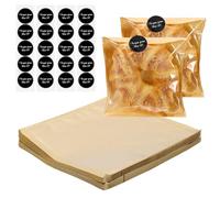 sourcing map 200 Pcs Clear Paper Cookie Bags with 240 Pcs Stickers, 7.1 x 7.5 Inch Bakery Bags with Clear Window Packing for Cookies, Candy Goodie Favors Gift Giving, Yellow