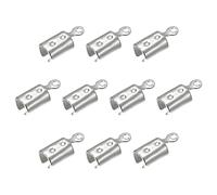 sourcing map 200 Pcs Fold Over Cord Ends, 5x12mm Terminators Iron Crimp Cap Clasp Tips for Leather Ribbon Craft Making, DIY Necklace, Bracelet, Silver White