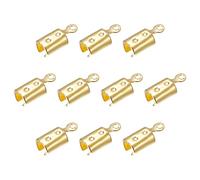 sourcing map 200 Pcs Fold Over Cord Ends, 5x12mm Terminators Iron Crimp Cap Clasp Tips for Leather Ribbon Craft Making, DIY Necklace, Bracelet, Gold Tone