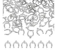 sourcing map 200 Pcs Horseshoe Charm, 16 x 13mm Metal Horseshoe Pendants Alloy Western Horse Shoe Charm Bulk for Necklace Bracelet Jewelry Making, Silver