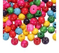 sourcing map 200 Pcs Large Hole Wooden Beads, 15 x 16mm Unfinished Natural Round Wood Spacer Beads Hair Braid Barrel Bead for DIY Crafts Hair Macrame Jewelry Making, Multicolor