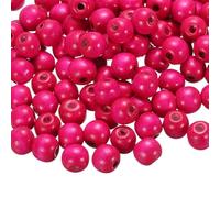 sourcing map 200 Pcs Large Hole Wooden Beads, 15 x 16mm Unfinished Natural Round Wood Spacer Beads Hair Braid Barrel Bead for DIY Crafts Hair Macrame Jewelry Making, Rose Red