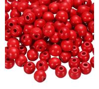 sourcing map 200 Pcs Large Hole Wooden Beads, 15 x 16mm Unfinished Natural Round Wood Spacer Beads Hair Braid Barrel Bead for DIY Crafts Hair Macrame Jewelry Making, Red
