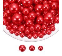 sourcing map 200 Pcs Pearl Bead for Vase Filler, 20/14/10mm Faux Pearl Floating Beads Makeup NO Hole for Candles Centerpieces Table Scatter Wedding Home Decoration(Red)