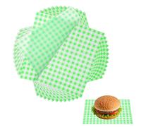 sourcing map 200 Pcs Wax Paper Sheets for Food, 7 x 7 Inch Greaseproof Wrapping Paper Sheets, Checkered Square Food Basket Liners for Sandwich Hamburger Bread, Green