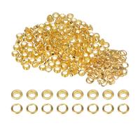 sourcing map 200 Set Color Round Grommets 6mm 1/4" Hole Metal Eyelets with Washers for Scrapbooking Shoes Clothes Leather Canvas, Gold Tone
