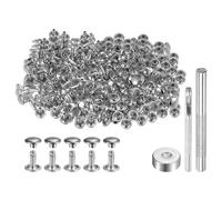 Sourcing Map 200 Set Leather Rivets 7mm x 8mm Metal Double Cap Rivet Snaps Studs Fasteners with 3pcs Setting Tools for Leather Craft DIY Repair Decoration, Silver Tone