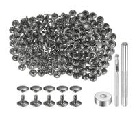 sourcing map 200 Sets Leather Rivets 10mm x 8mm Metal Double Cap Rivet Snaps Studs Fasteners with 3pcs Setting Tools Rivets for Leather Craft DIY Repair Decoration, Gunmetal