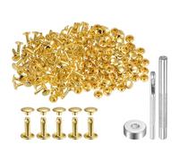 sourcing map 200 Sets Leather Rivets 12 x 8mm Metal Double Cap Rivet Snaps Studs Fasteners with 3pcs Setting Tools Rivets for Leather Craft DIY Repair Decoration, Gold Tone