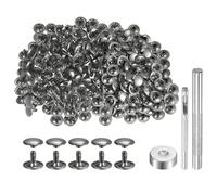sourcing map 200 Sets Leather Rivets 12mm x 10mm Metal Double Cap Rivet Snaps Studs Fasteners with 3pcs Setting Tools Rivets for Leather Craft DIY Repair Decoration, Gunmetal