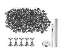 sourcing map 200 Sets Leather Rivets 6 x 6mm Metal Double Cap Rivet Snaps Studs Fasteners with 3pcs Setting Tools Rivets for Leather Craft DIY Repair Decoration, Gunmetal