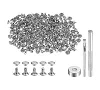 sourcing map 200 Sets Leather Rivets 6 x 6mm Metal Double Cap Rivet Snaps Studs Fasteners with 3pcs Setting Tools Rivets for Leather Craft DIY Repair Decoration, Silver Tone