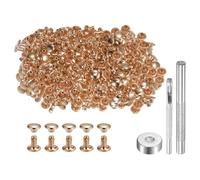 sourcing map 200 Sets Leather Rivets 6mm x 6mm Metal Double Cap Rivet Snaps Studs Fasteners with 3pcs Setting Tools Rivets for Leather Craft DIY Repair Decoration, Light Gold Tone