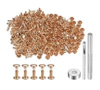 sourcing map 200 Sets Leather Rivets 6mm x 8mm Metal Double Cap Rivet Snaps Studs Fasteners with 3pcs Setting Tools Rivets for Leather Craft DIY Decoration, Light Gold Tone