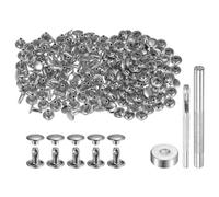 sourcing map 200 Sets Leather Rivets 8 x 8mm Metal Double Cap Rivet Snaps Studs Fasteners with 3pcs Setting Tools Rivets for Leather Craft DIY Repair Decoration, Silver Tone