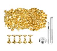 sourcing map 200 Sets Leather Rivets 8 x 8mm Metal Double Cap Rivet Snaps Studs Fasteners with 3pcs Setting Tools Rivets for Leather Craft DIY Repair Decoration, Gold Tone