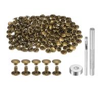 sourcing map 200 Sets Leather Rivets 8mm x 6mm Metal Double Cap Rivet Snaps Studs Fasteners with 3pcs Setting Tools Rivets for Leather Craft DIY Repair Decoration, Bronze