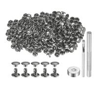 sourcing map 200 Sets Leather Rivets 8mm x 6mm Metal Double Cap Rivet Snaps Studs Fasteners with 3pcs Setting Tools Rivets for Leather Craft DIY Repair Decoration, Gunmetal
