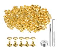 sourcing map 200 Sets Leather Rivets 8mm x 6mm Metal Double Cap Rivet Snaps Studs Fasteners with 3pcs Setting Tools Rivets for Leather Craft DIY Repair Decoration, Gold Tone
