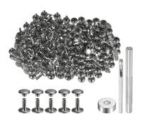 sourcing map 200 Sets Leather Rivets 9mm x 10mm Metal Double Cap Rivet Snaps Studs Fasteners with 3pcs Setting Tools Rivets for Leather Craft DIY Repair Decoration, Gunmetal