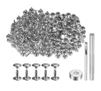 sourcing map 200 Sets Leather Rivets 9mm x 10mm Metal Double Cap Rivet Snaps Studs Fasteners with 3pcs Setting Tools Rivets for Leather Craft DIY Repair Decoration, Silver Tone