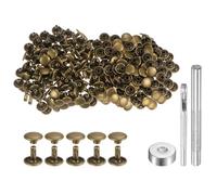 sourcing map 200 Sets Leather Rivets 9mm x 8mm Metal Double Cap Rivet Snaps Studs Fasteners with 3pcs Setting Tools Rivets for Leather Craft DIY Repair Decoration, Bronze