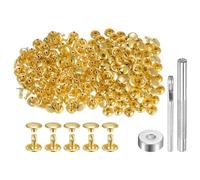 sourcing map 200 Sets Leather Rivets 9mm x 8mm Metal Double Cap Rivet Snaps Studs Fasteners with 3pcs Setting Tools Rivets for Leather Craft DIY Repair Decoration, Gold Tone