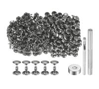 sourcing map 200 Sets Leather Rivets 9mm x 8mm Metal Double Cap Rivet Snaps Studs Fasteners with 3pcs Setting Tools Rivets for Leather Craft DIY Repair Decoration, Gunmetal