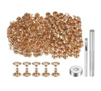 sourcing map 200 Sets Leather Rivets 9mm x 8mm Metal Double Cap Rivet Snaps Studs Fasteners with 3pcs Setting Tools Rivets for Leather Craft DIY Repair Decoration, Light Gold Tone