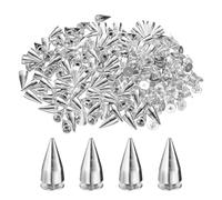 sourcing map 200 Sets Spikes and Studs, 7 x 13mm Cone Spikes Screw Back Studs Rivets, Cone Punk Spikes Rivet for Clothing Belts Bags DIY Leather Crafts, Silver