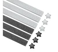 sourcing map 200 Sheets Origami Paper Glitter Stars Papers Black,White Fold Paper for Beginner Arts Crafts Projects,0.4 x 8.7 Inch