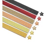 sourcing map 200 Sheets Origami Paper Glitter Stars Papers Gold,Red,Orange,Black Fold Paper for Beginner Arts Crafts Projects,0.4 x 8.7 Inch