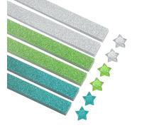 sourcing map 200 Sheets Origami Paper Glitter Stars Papers Light Green,Green,Silver Fold Paper for Beginner Arts Crafts Projects,0.4 x 8.7 Inch