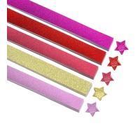sourcing map 200 Sheets Origami Paper Glitter Stars Papers Purple,Red,Rose Red Fold Paper for Beginner Arts Crafts Projects,0.4 x 8.7 Inch