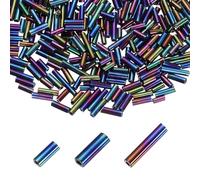 sourcing map 2000pcs Glass Bugle Beads 4/6/9mm Long Tube Cylinder Beads for Embroidery Sewing on Fabric Felt Ornaments Jewelry Plants Making, Metallic Black