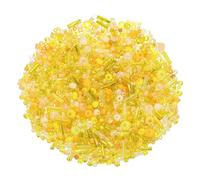 sourcing map 2000Pcs Mixed Glass Beads, 2-4 mm Mini Tube Bugle Loose Crafts Beads with Hole, Bulk Spacer Bead for DIY Craft Making, Yellow